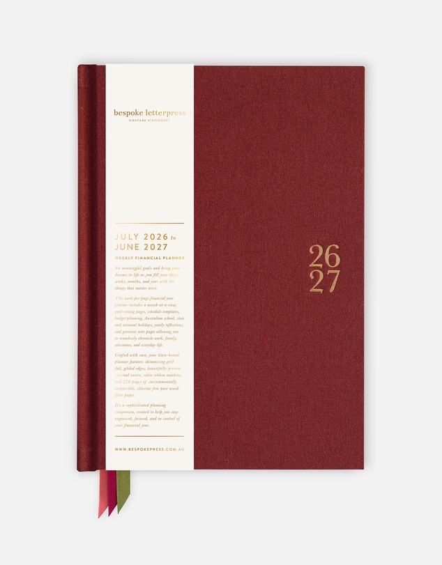 Bespoke Letterpress - 2026–2027 Weekly Financial Year Planner – Mulberry