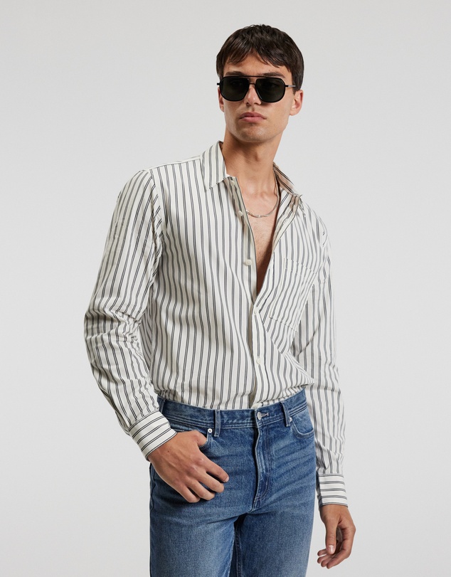 Calibre - Relaxed Cotton Striped Shirt Black Stripe
