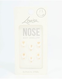 Lovisa - Gold Plated Surgical Steel Heart, Bow & Flower Nose Stud 6-Pack