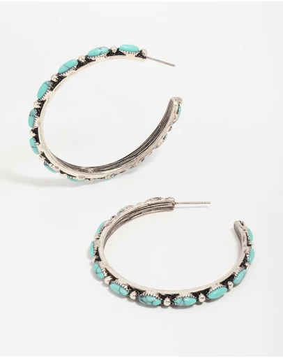 Lovisa - Antique Silver Turquoise Large Hoop Earrings