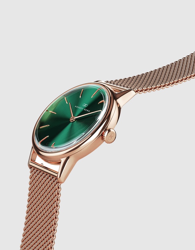 August Berg - Serenity 32mm Rose Gold Plated Mesh Watch