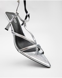 RAID - Layne Pointed Toe Kitten heeled sandals in Silver