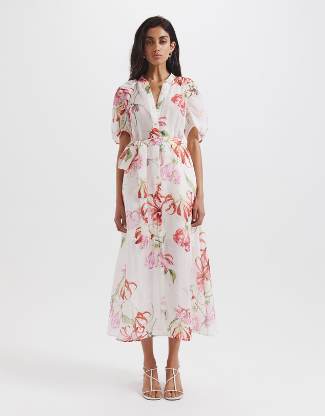 SABA - Mariposa Silk Linen Midi Dress
