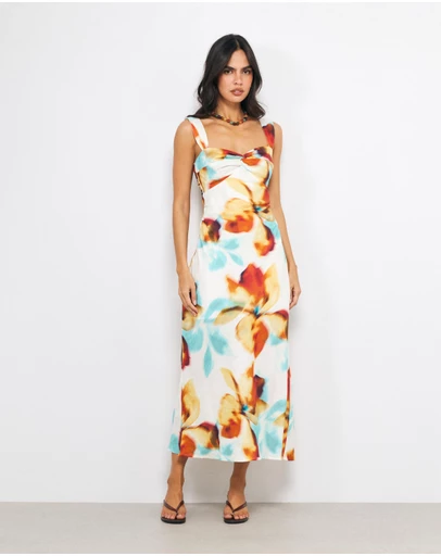 AERE - Emia Twist Front Linen Midi Dress