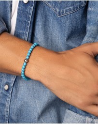 Nialaya Jewellery - Men's Wristband with Turquoise and Silver