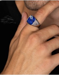 Nialaya Jewellery - Silver Signet Ring with Blue Lapis