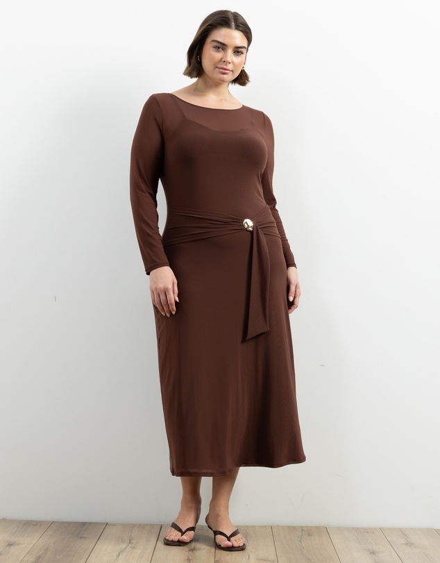 Atmos&Here Curvy - Dani Long Sleeve Mesh Midi Dress