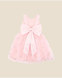 Bebe by Minihaha - Pink Floral Embroidered Back Bow Tulle Dress - Kids