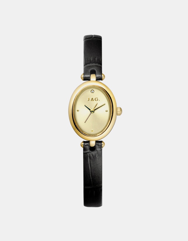 Jag - Emilie Womens Gold Dial 20.5mm Black Strap Watch