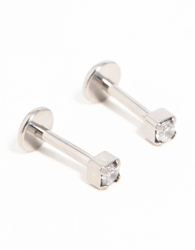 Lovisa - Titanium Cubic Zirconia Half Carat Flat Back Studs 2-Pack