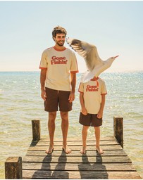 Skwosh - Gone Fishin Kids Boxy Ringer Tee in Off White