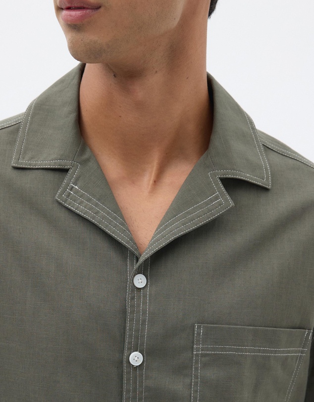 AERE - Linen Blend Contrast Stitch Shirt