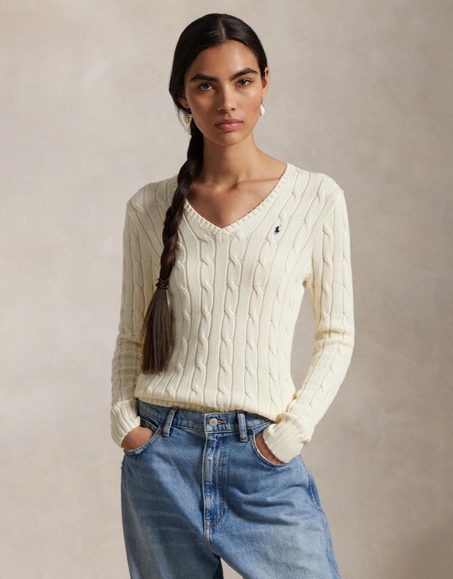 Polo Ralph Lauren - Cable-Knit Cotton V-Neck Sweater