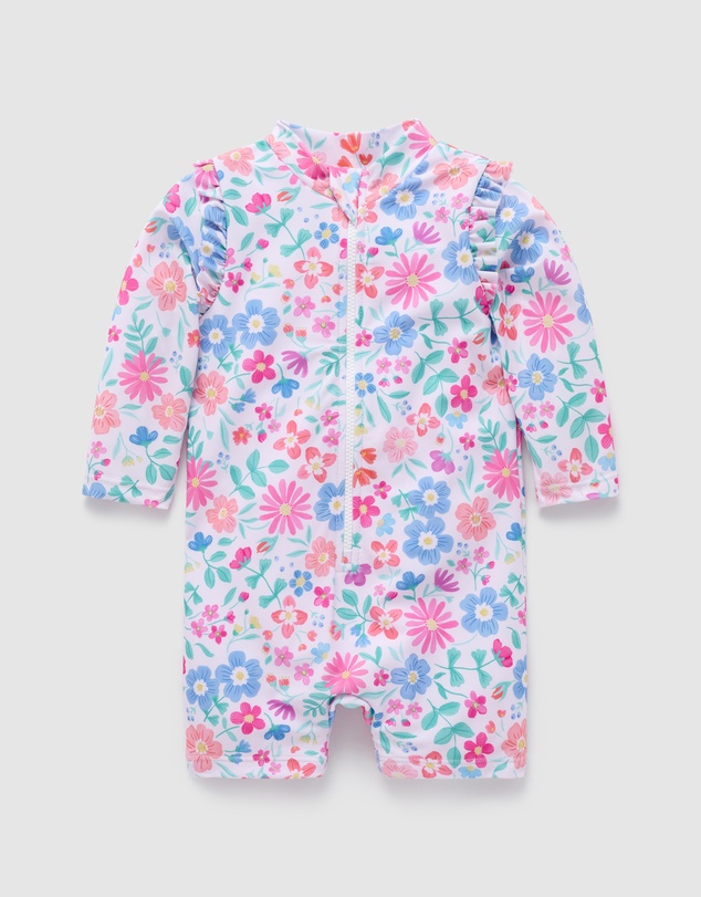Purebaby - Printed Long Sleeve Rashie Sunsuit- Kids-Babies