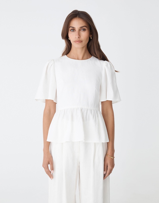 Forcast - Jade Linen Peplum Top