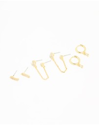 Lovisa - Gold Plated Brass Cubic Zirconia Chain & Stud Earrings 3-Pack