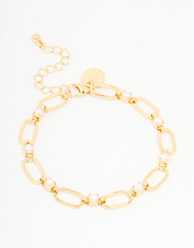 Lovisa - Gold Plated Brass Pearl Oval Link Chain Bracelet