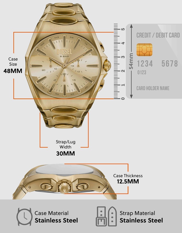 Diesel - D-Curve Gold Tone Chronograph Watches