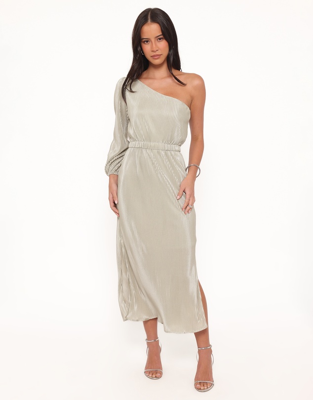 Petal & Pup - Pontee One Shoulder Pleated Midi Dress - Sage Green