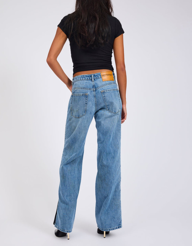 ONE TEASPOON - Low Riders Low Waist Wide Leg Zipped Denim Jeans - Pretty Blue