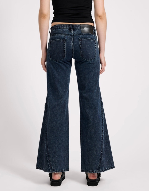 ONE TEASPOON - Johnnies Low Waist Wide Leg Flared Denim Jeans - Indigo Blue