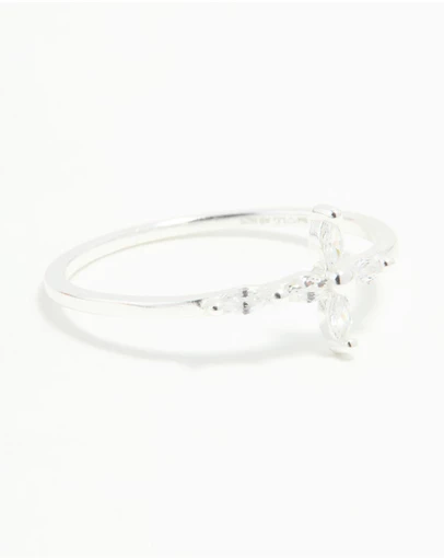 Lovisa - Sterling Silver Cubic Zirconia Marquise Cross Ring