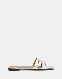 Tommy Hilfiger - Logo Strap Metallic Mules - Women's