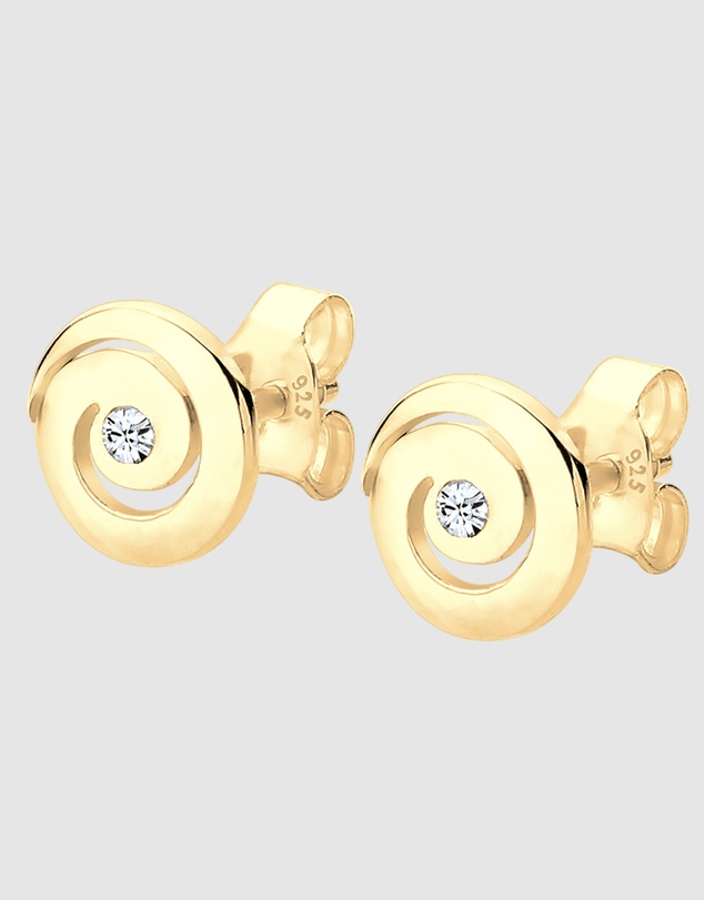 Elli Jewelry - Earrings Ear Studs Spiral Geo Sparkling with Crystals in 925 Sterling Silver Gold Plated