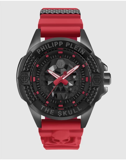 Philipp Plein - The $Kull 44mm Black Dial with Red Silicone Strap