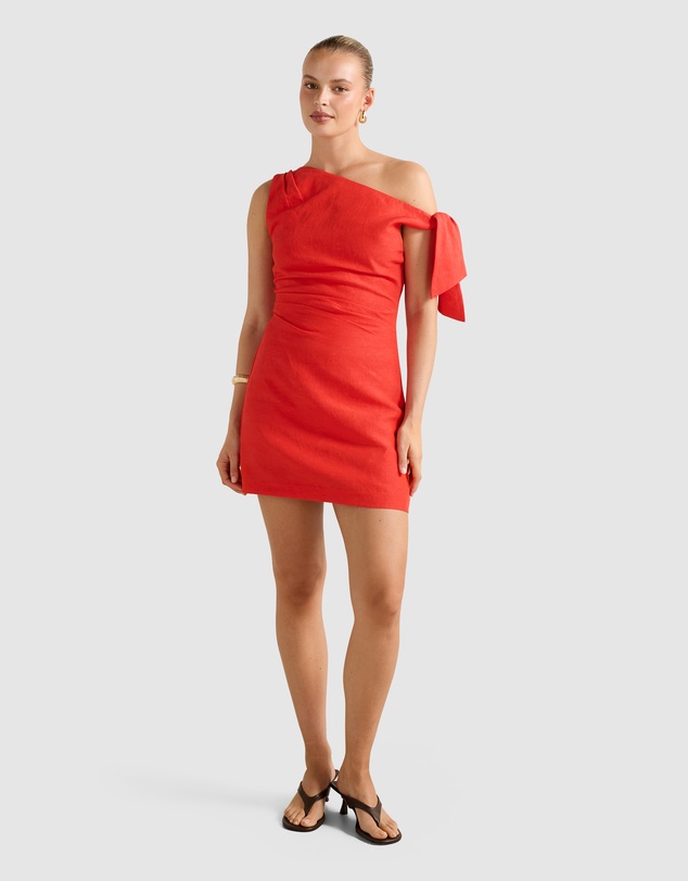 Forever New - Cinzia Tipped Shoulder Linen Mini Dress