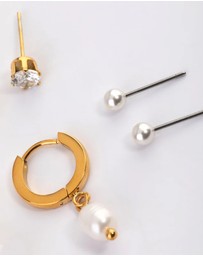 Lovisa - Waterproof Gold Plated Stainless Steel Cubic Zirconia Pearl Drop Huggie Earrings Pack