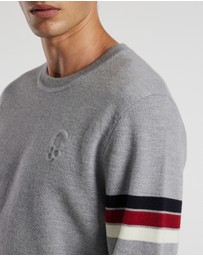 Calibre - Contrast Stripe Crew Sweater Silver