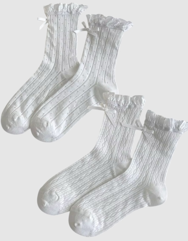 High Heel Jungle - The Coquette Sheer Ribbon Socks - 2 Pairs