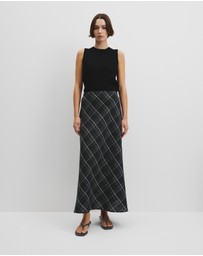 Country Road - Organically Grown Linen Check Pull-on Midi Skirt