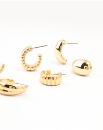 Lovisa - Gold Plated Buggle Ribbed Earrings 4-Pack