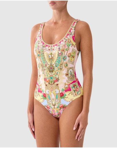 Camilla - Wide Strap Round Neck One Piece with Low Back