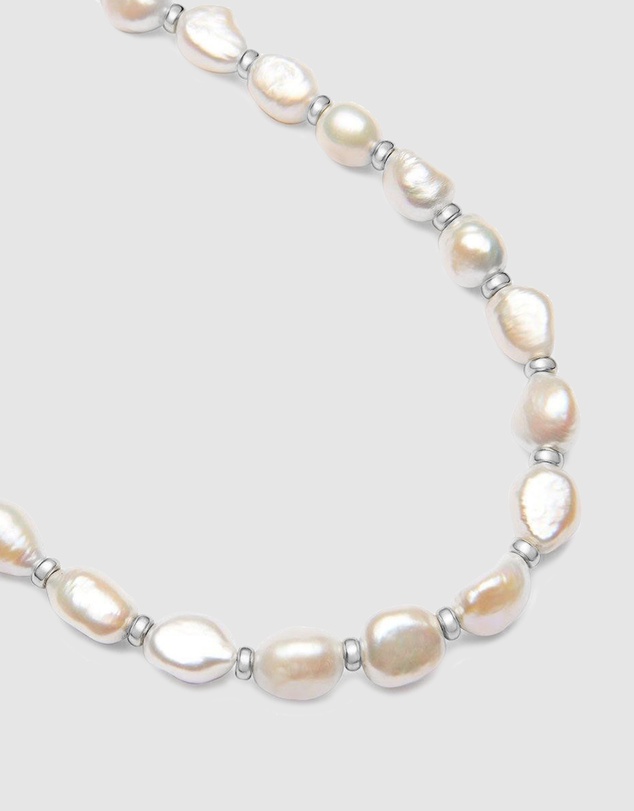 Nialaya Jewellery - Men's Baroque Pearl Choker with Silver