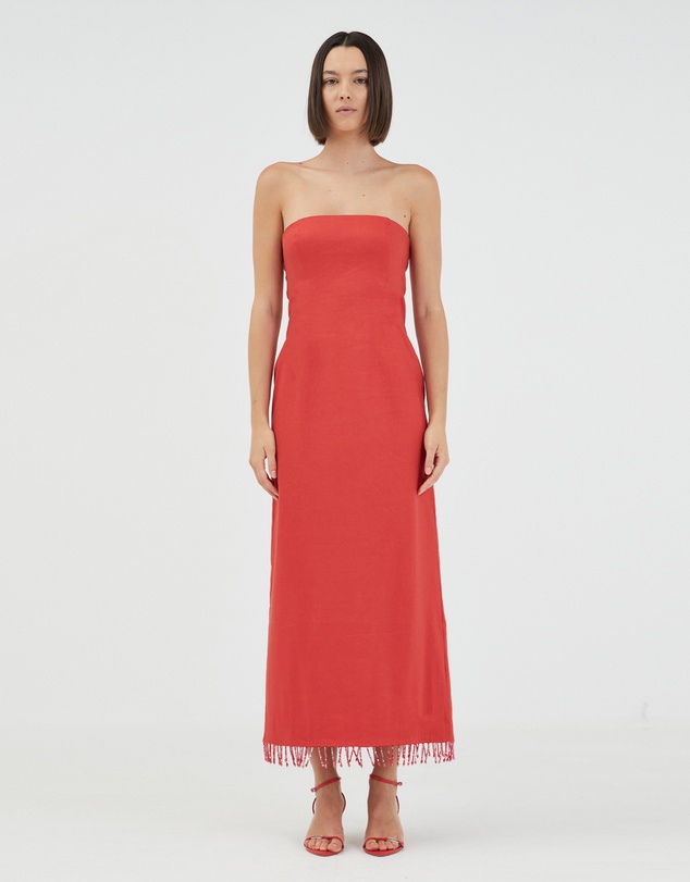 Third Form - Flame Linen Strapless Dress