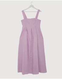 Revibe - Repaired AERE Inara Pleated Linen Midi Dress - AU 14