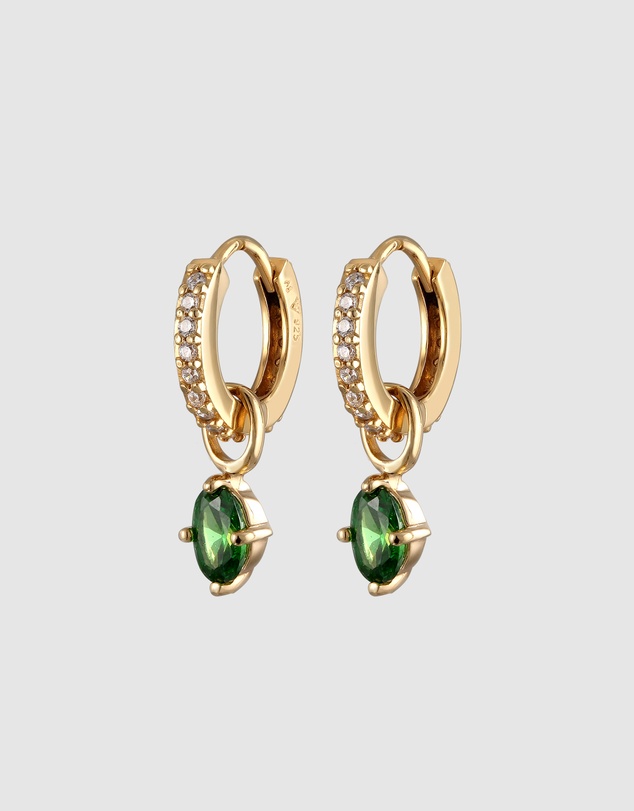 Elli Jewelry - Green Zirconia Drop Hoop Earrings in Gold-Plated 925 Silver