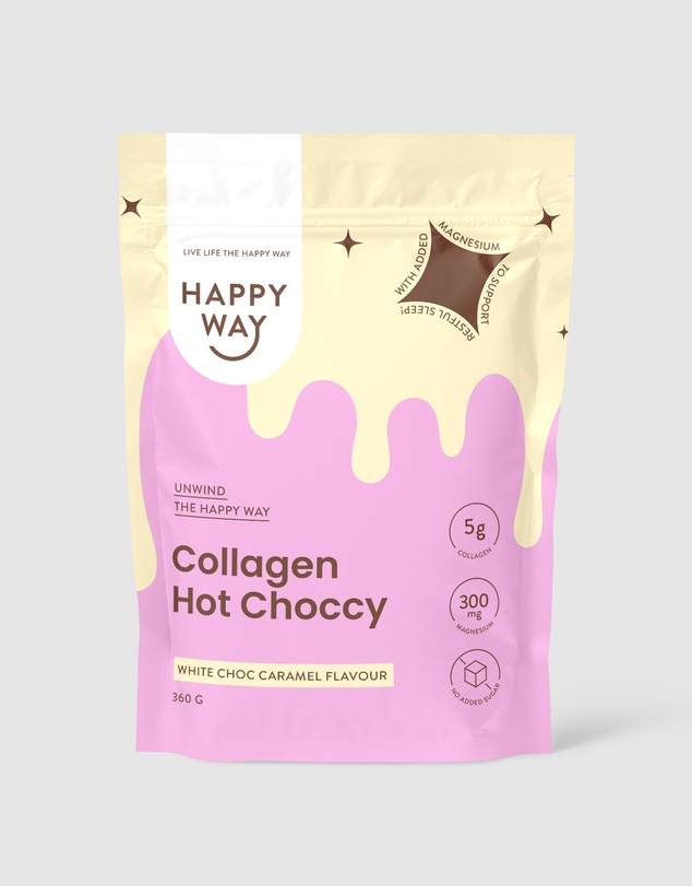 Happy Way - White Choc Caramel Collagen Hot Choccy 360g