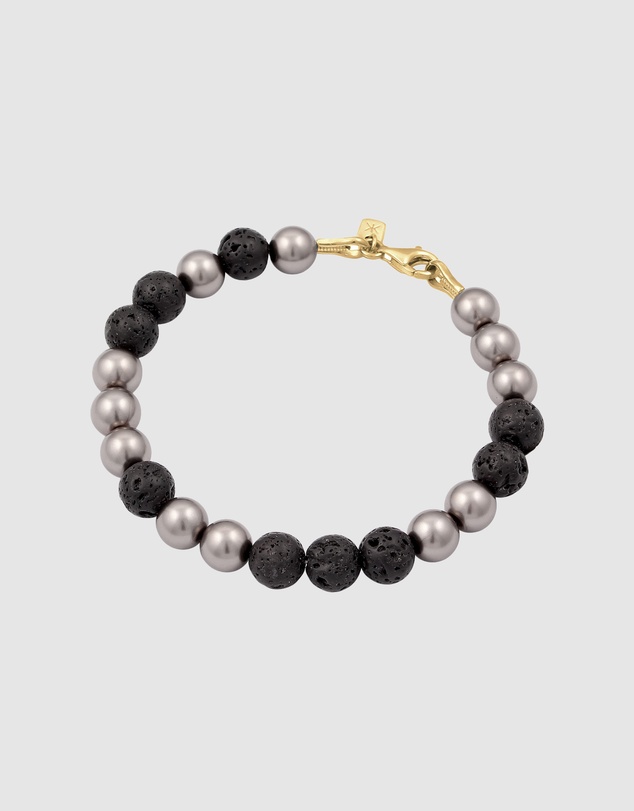Kuzzoi - ICONIC EXCLUSIVE - Lava Beads and Pearl Bracelet in Gold-Plated 925 Sterling Silver