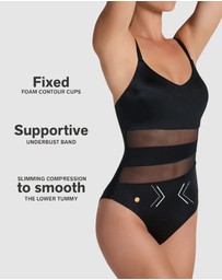 Leonisa - Padded One-Piece Shaping Swimsuit with Mesh Stripes
