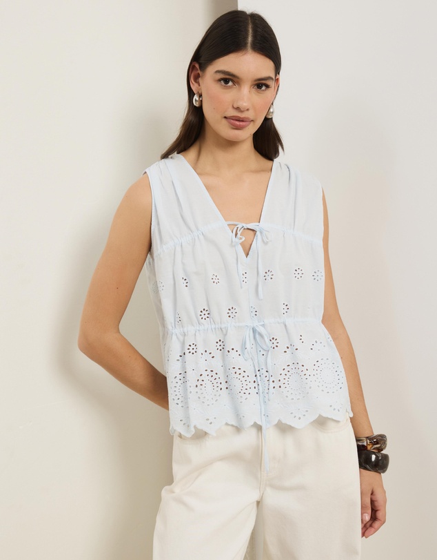 Atmos&Here - Eliza Broderie Tie Front Top