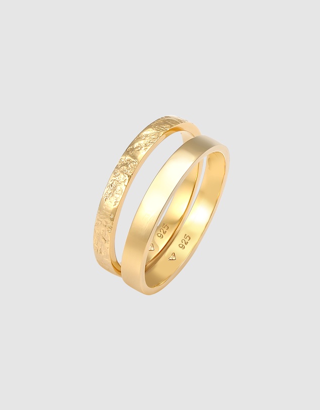 Elli Jewelry - Modern Ring Set in Gold-Plated 925 Silver