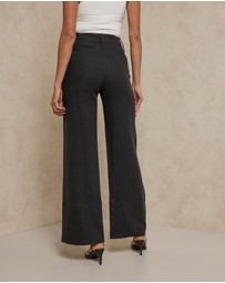 AERE - Linen Wide Leg Pants With Deep Waist Band