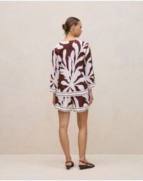 Trenery - Wakame Border Stripe Popover Top in Espresso
