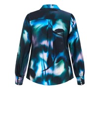 City Chic - Plus size Hayley Haze Print Shirt - deep ocean