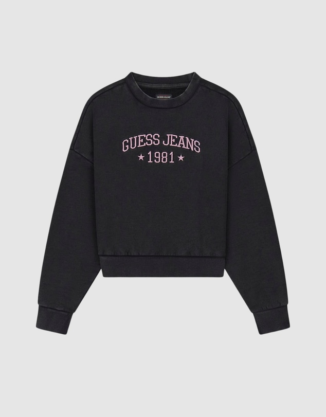 GUESS Jeans - GUESS JEANS Drop Shoulder Embroidered Cropped Sweatshirt