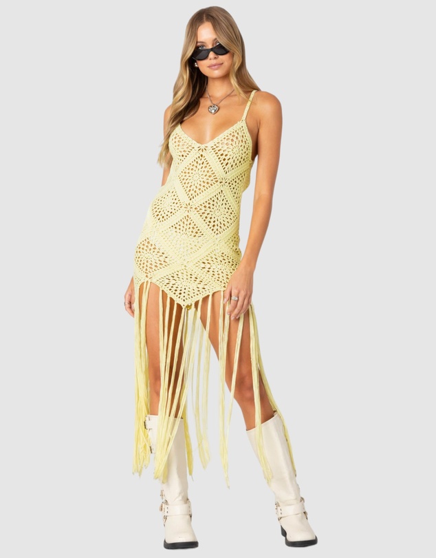EDIKTED - Fringey Crochet Maxi Dress